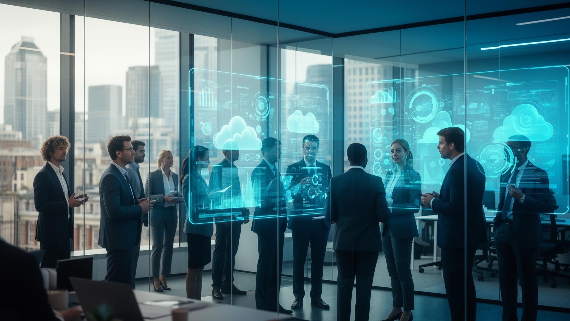Global IT consulting team collaborating on cloud solutions